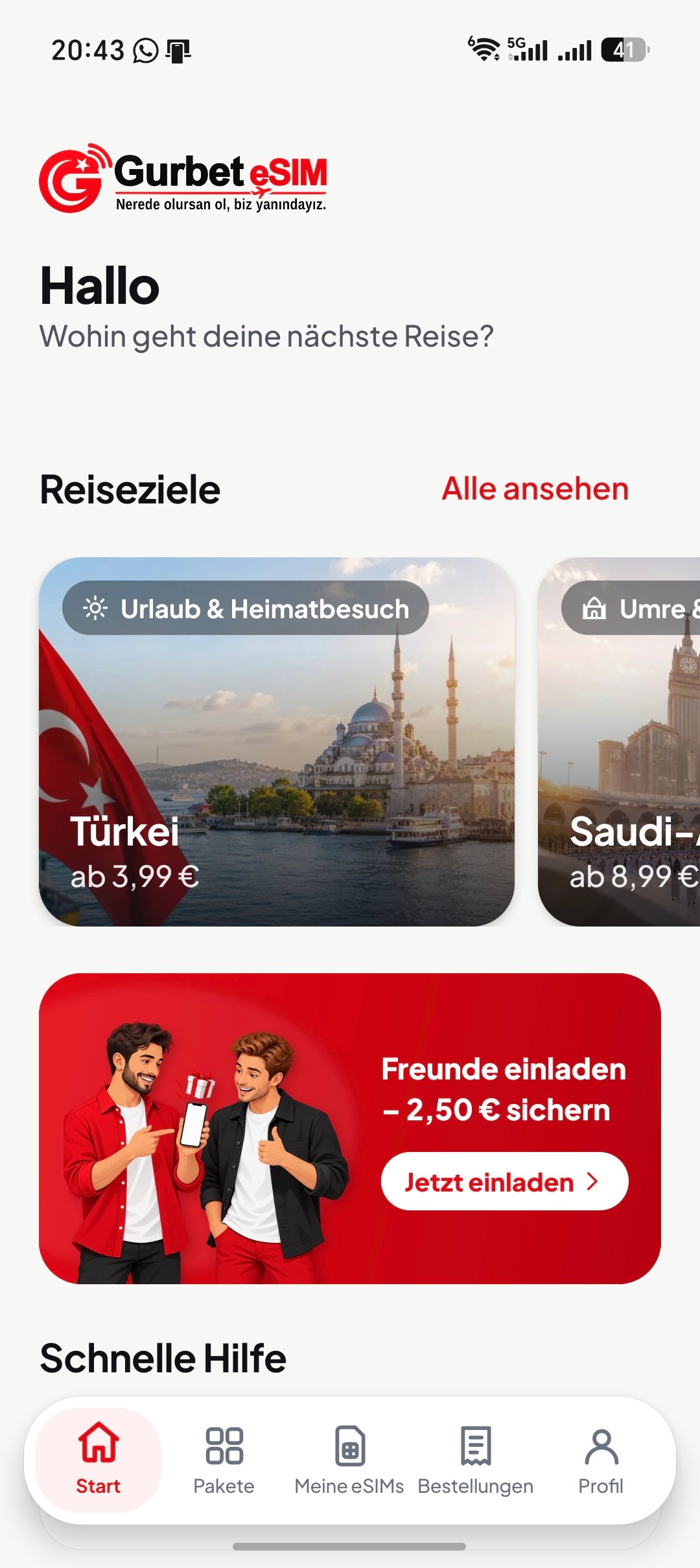 Original German screen of the Gurbet eSIM Android app